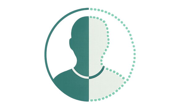 Minimalist half-formed avatar silhouette inside a circle with partial dotted outline